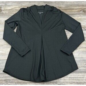 Soft Surroundings Shirt Tunic Womens XS BLack Long Sleeve V-Neck Pleat Front Top